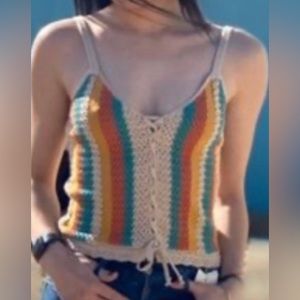 Cropped Lace-Up Sweater Tank Top